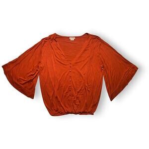 ANAMÁ Rust Rayon Blend V-neck Bell Sleeve Blouse Size XS
